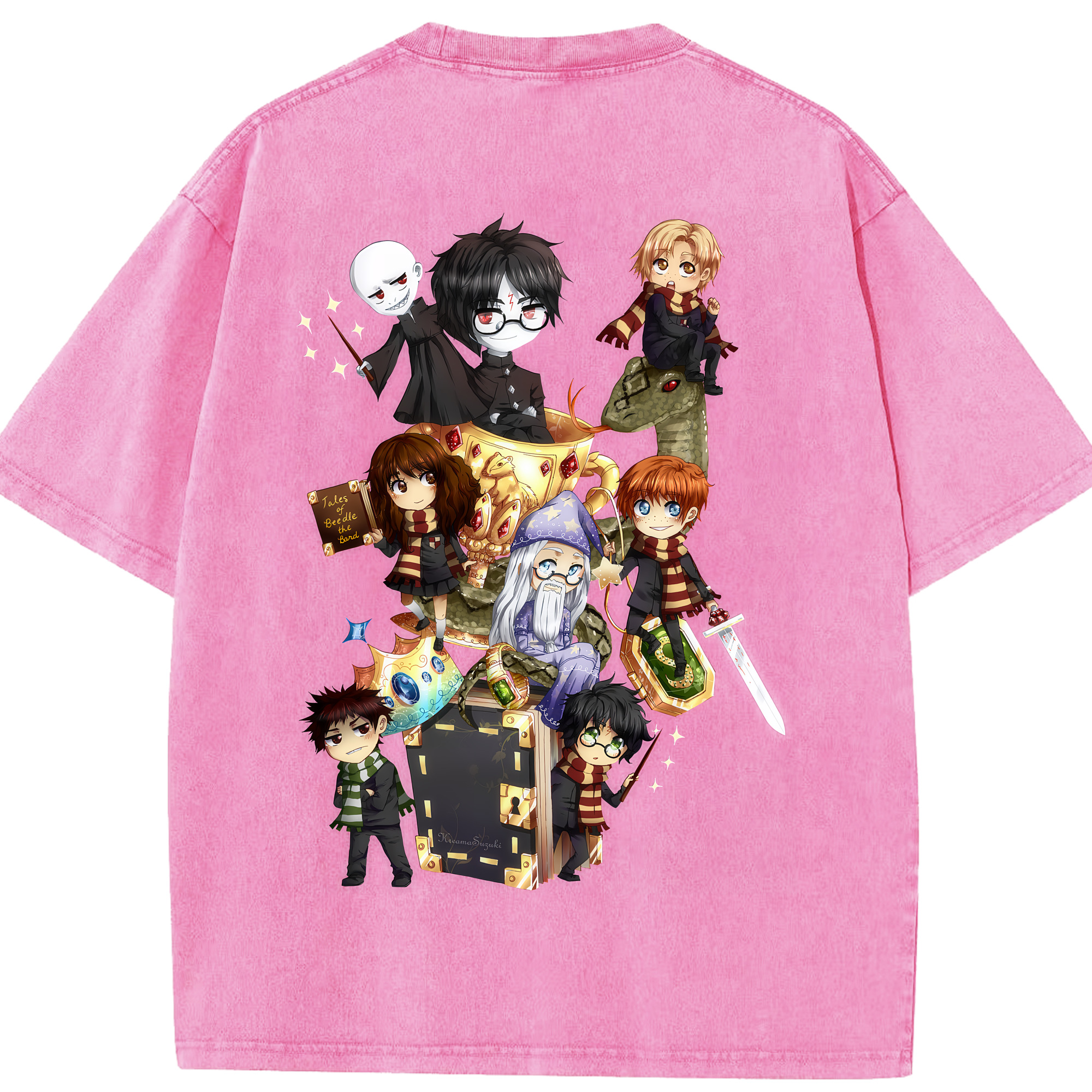 （画像用） Harry Potter ハリー・ポッターシリーズ 綿100% ヴィンテージ風 半袖Tシャツ（背面プリント）